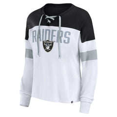 Las Vegas Raiders Women's Plus Size Even Match Lace-Up Long Sleeve V-Neck Top White/Black - Fanatics