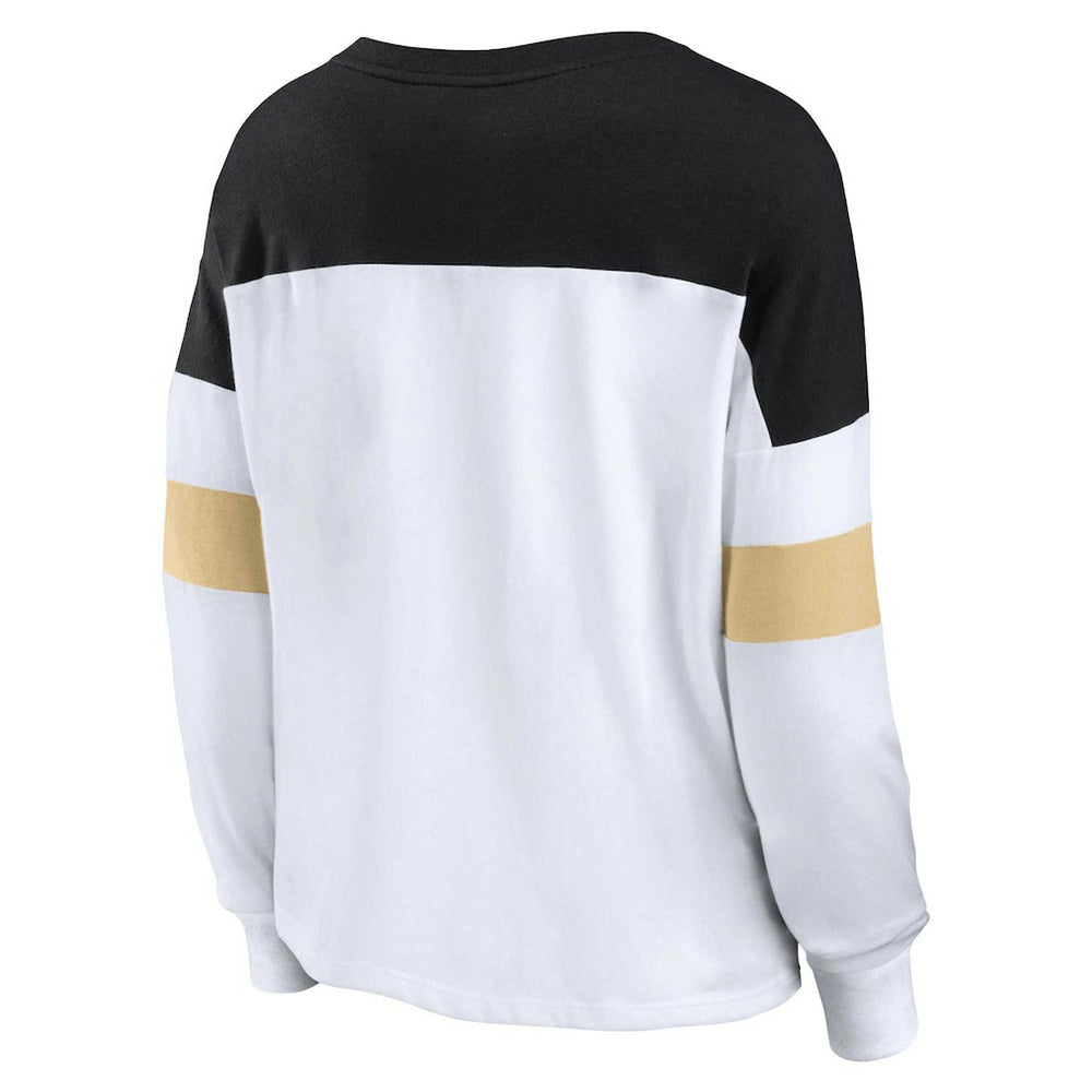 New Orleans Saints Women's Plus Size Even Match Lace-Up Long Sleeve V-Neck Top White/Black - Fanatics