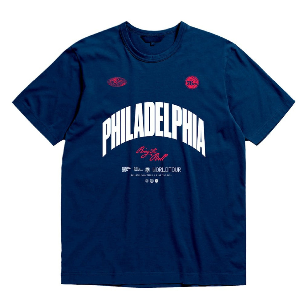 Mitchell & Ness - Philadelphia 76ers Bleacher Report x  Unisex World Tour T-Shirt - Navy