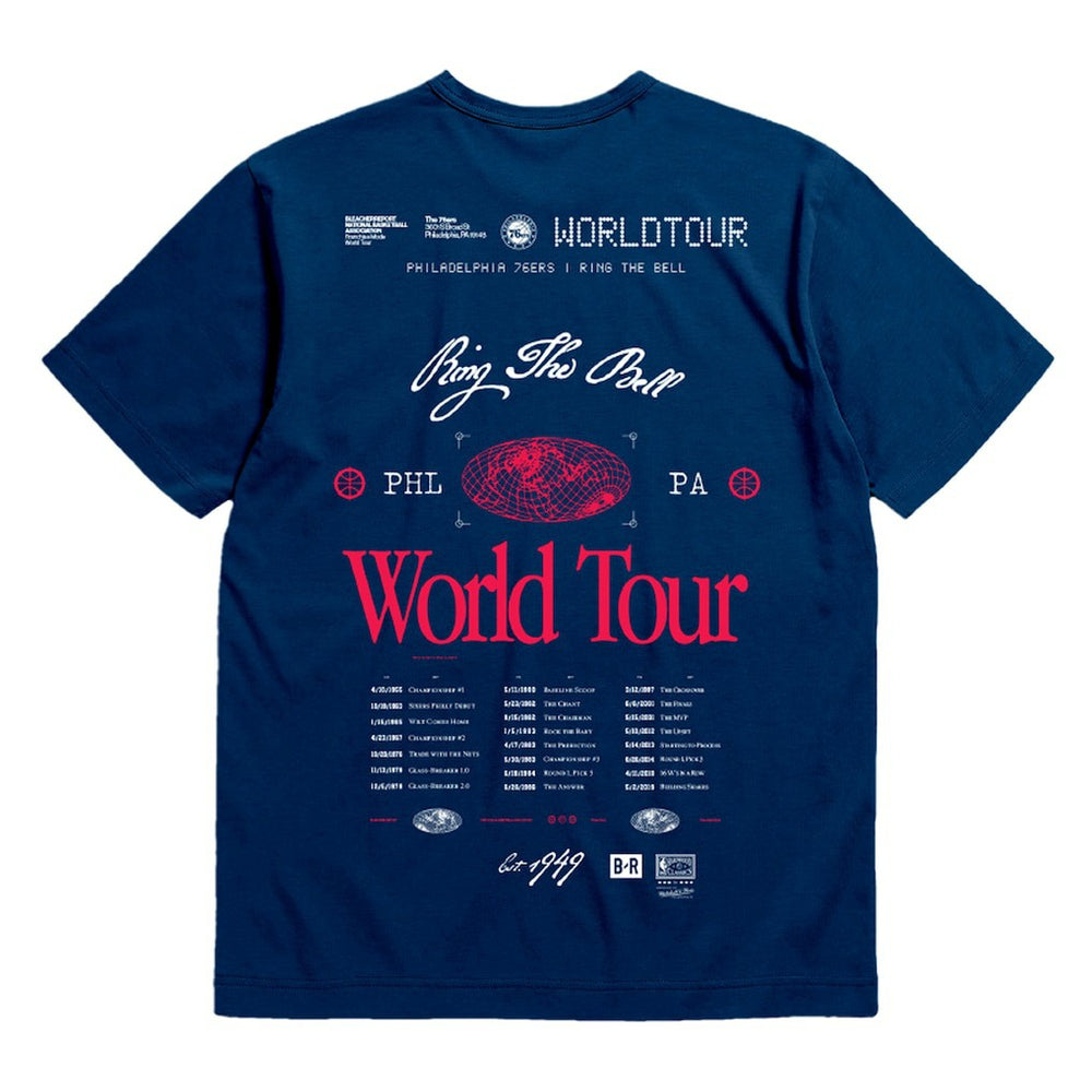 Mitchell & Ness - Philadelphia 76ers Bleacher Report x  Unisex World Tour T-Shirt - Navy