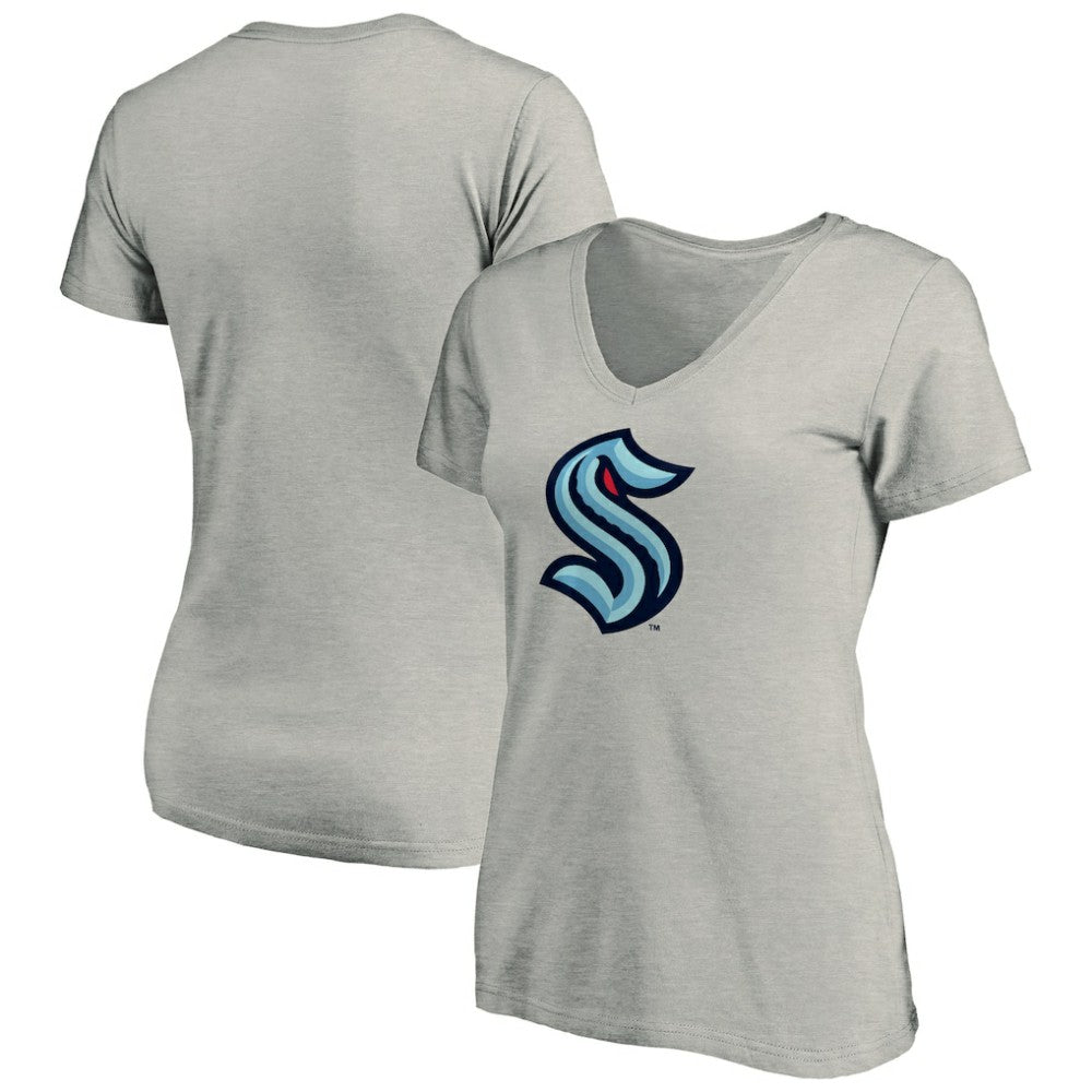Seattle Kraken Women's Primary Logo V-Neck T-Shirt Gray