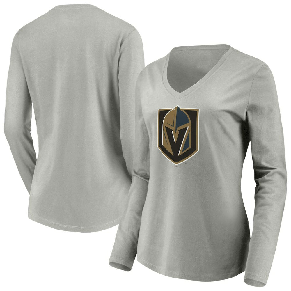 Vegas Golden Knights Women's Primary Logo V-Neck Long Sleeve T-Shirt Gray