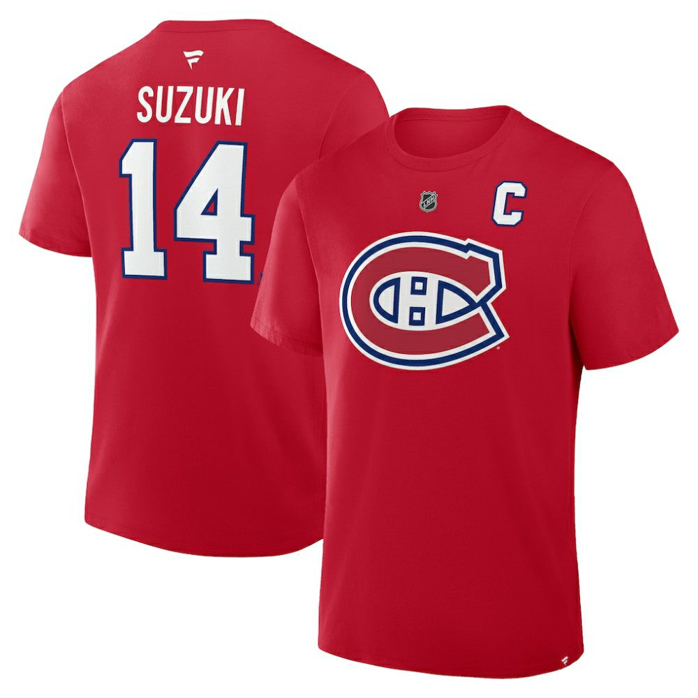 Nick Suzuki Montreal Canadiens - Fanatics Authentic Stack Name & Number T-Shirt Red