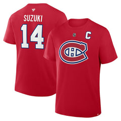 Nick Suzuki Montreal Canadiens - Fanatics Authentic Stack Name & Number T-Shirt Red