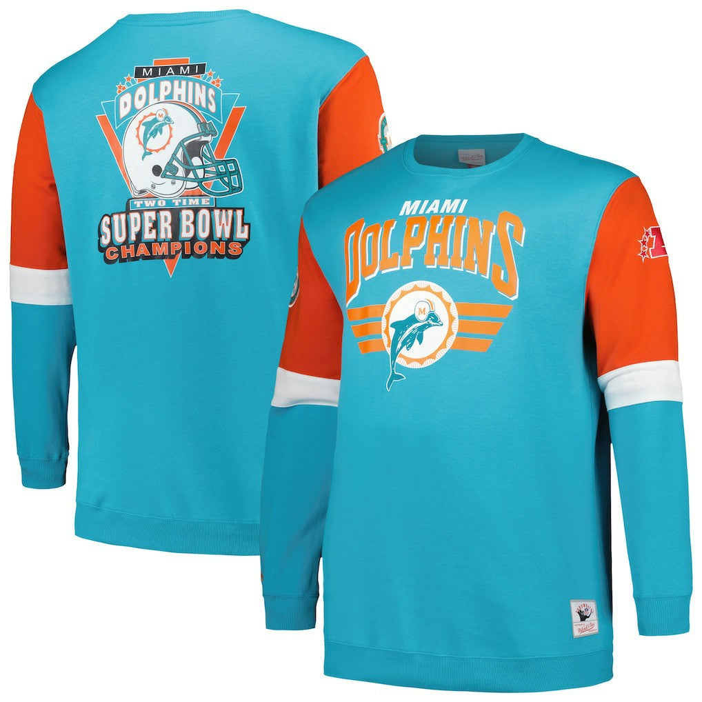 Miami Dolphins Big & Tall Fleece Pullover Sweatshirt Aqua - Mitchell & Ness