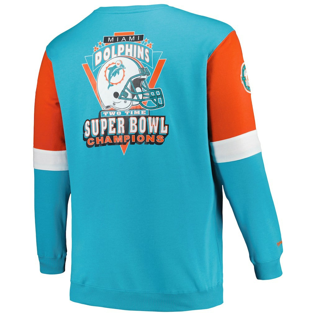 Miami Dolphins Big & Tall Fleece Pullover Sweatshirt Aqua - Mitchell & Ness