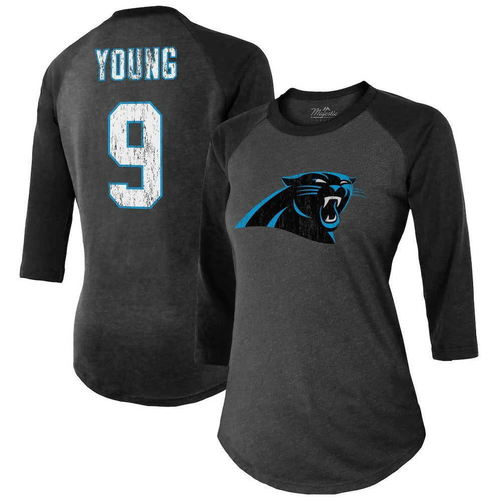 Bryce Young Carolina Panthers Majestic Threads Women's Player Name & Number Tri-Blend 3/4-Sleeve Fitted T-Shirt Black - NFL