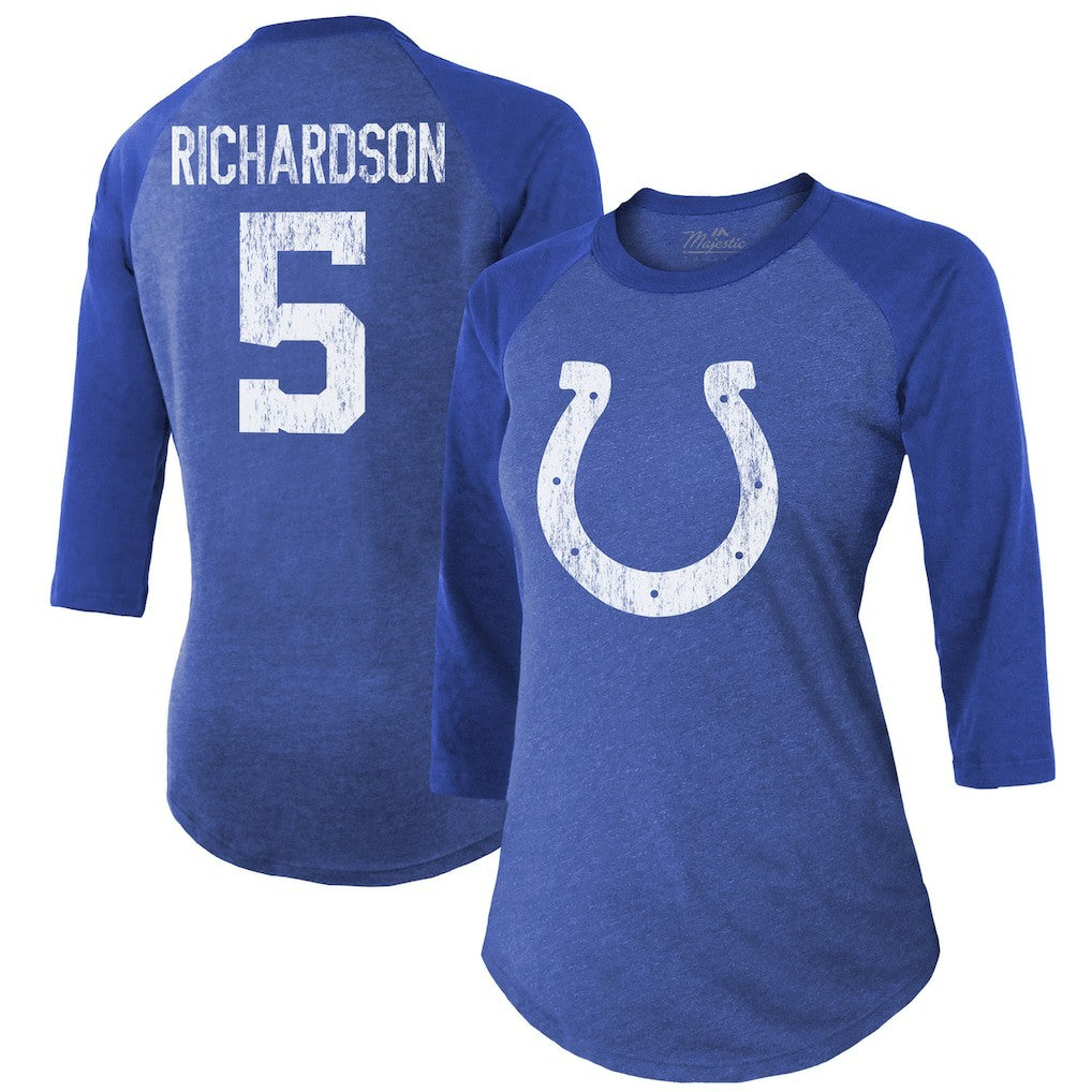 Anthony Richardson Indianapolis Colts Majestic Threads Women's Player Name & Number Tri-Blend 3/4-Sleeve Fitted T-Shirt Royal - NFL