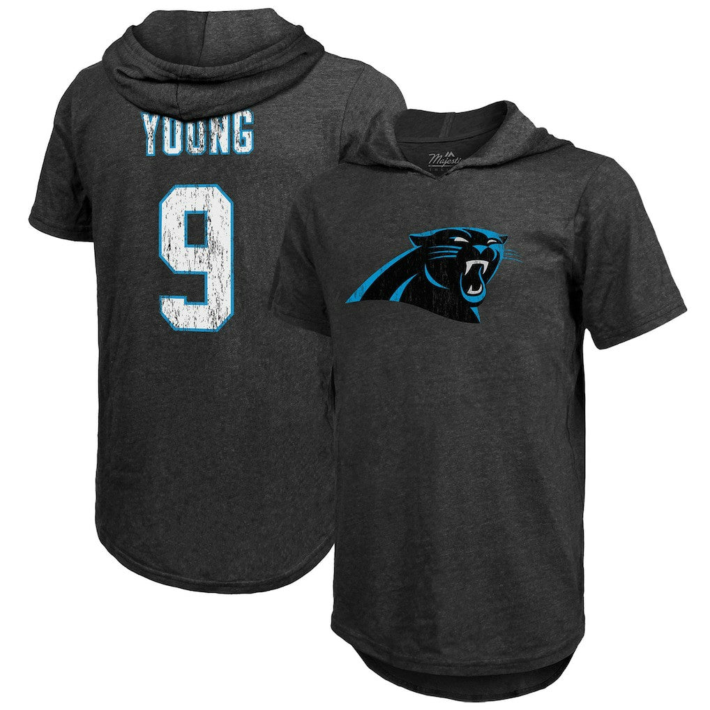 Bryce Young Carolina Panthers Majestic Threads Player Name & Number Tri-Blend Slim Fit Hoodie T-Shirt Black - NFL