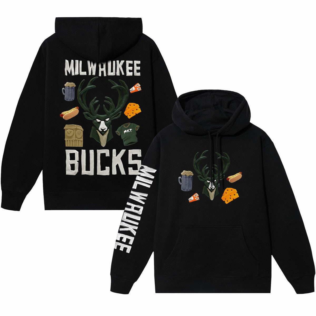 NBA - Milwaukee Bucks NBA x MARKET Unisex Claymation Pullover Hoodie - Black