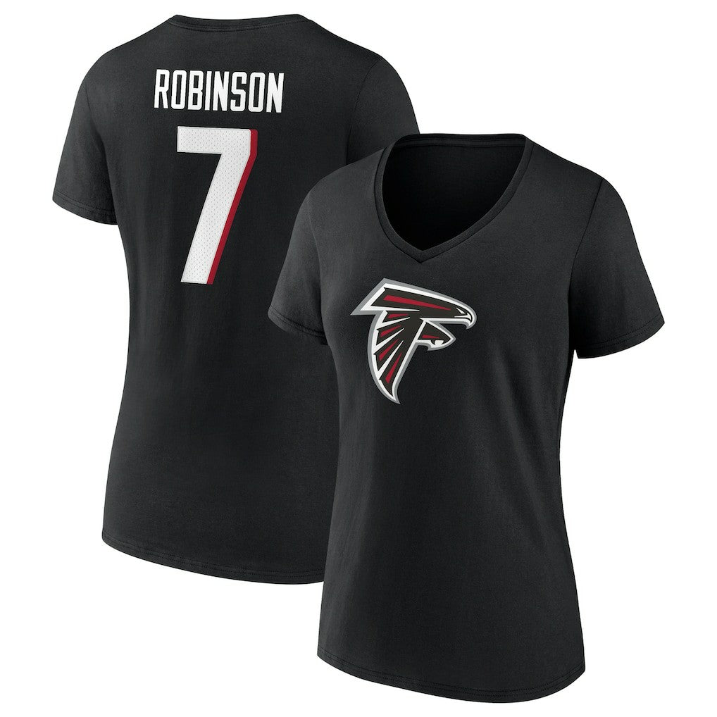 Bijan Robinson Atlanta Falcons Women's Icon Name & Number V-Neck T-Shirt Black - Fanatics
