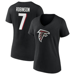 Bijan Robinson Atlanta Falcons Women's Icon Name & Number V-Neck T-Shirt Black - Fanatics