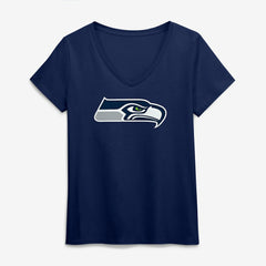 Seattle Seahawks Logo Athletic Women's Primary Logo V-Neck T-Shirt College Navy - NFL