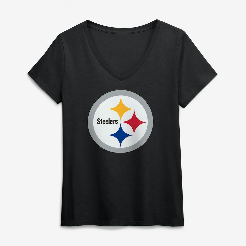 Pittsburgh Steelers Logo Athletic Women's Primary Logo V-Neck T-Shirt Black - NFL