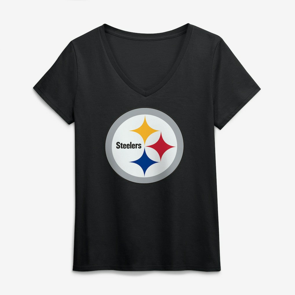 Pittsburgh Steelers Logo Athletic Women's Primary Logo V-Neck T-Shirt Black - NFL