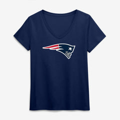 New England Patriots Logo Athletic Women's Primary Logo V-Neck T-Shirt Navy - NFL