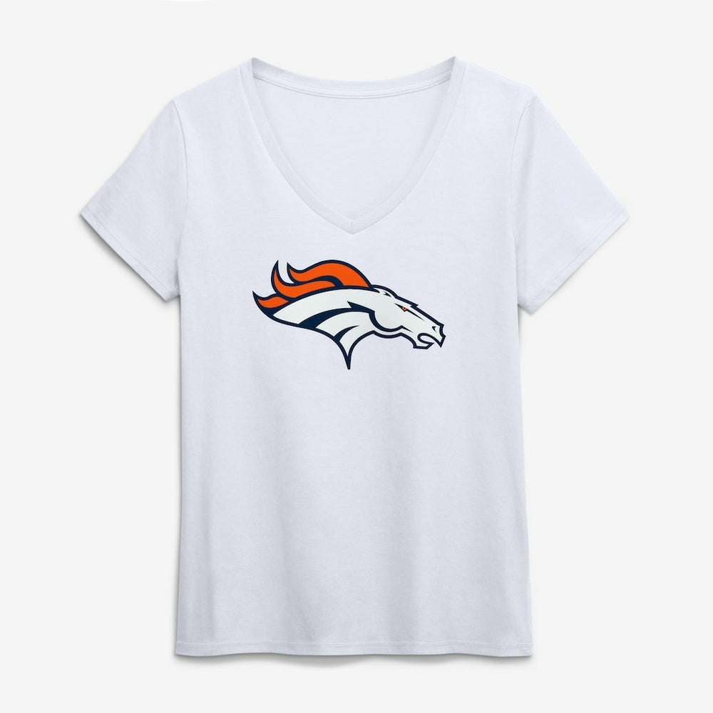 Denver Broncos Logo Athletic Women's Primary Logo V-Neck T-Shirt White - NFL