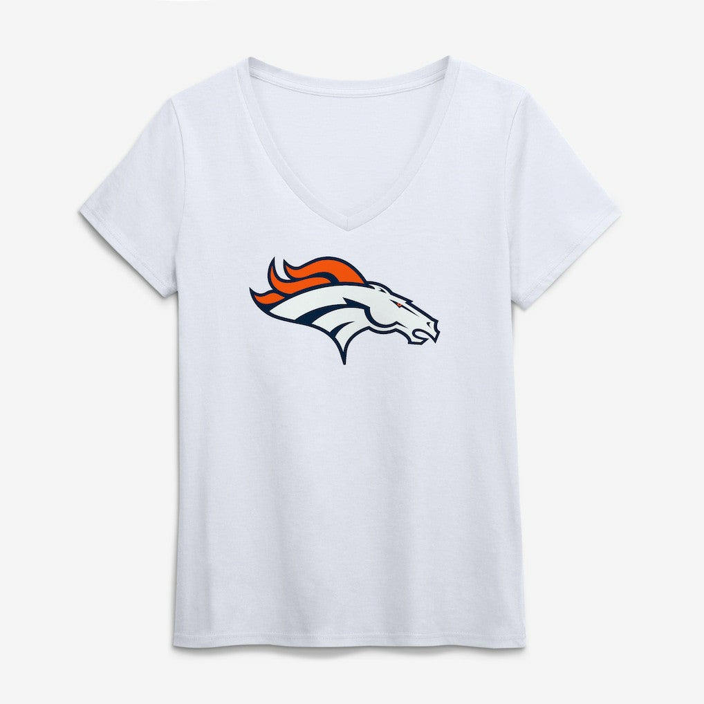 Denver Broncos Logo Athletic Women's Primary Logo V-Neck T-Shirt White - NFL