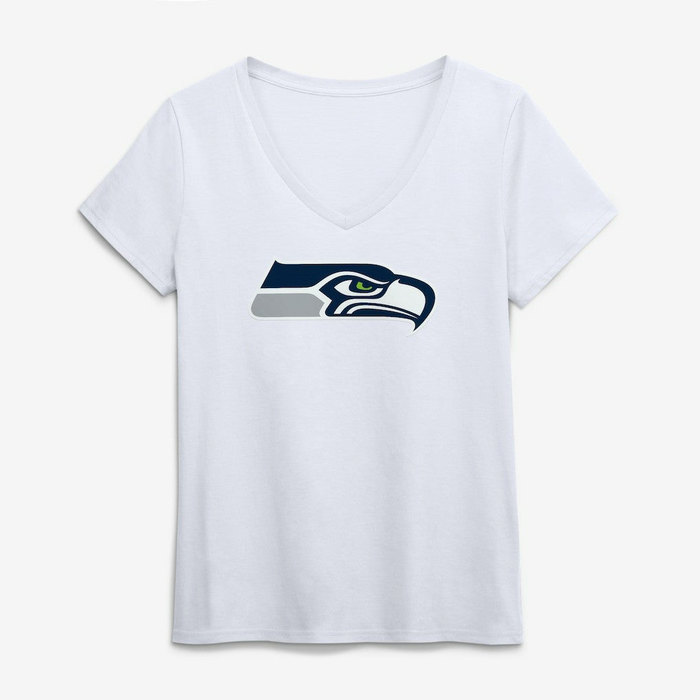 Seattle Seahawks Logo Athletic Women's Primary Logo V-Neck T-Shirt White - NFL