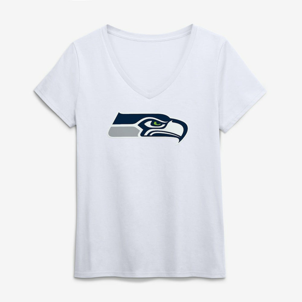 Seattle Seahawks Logo Athletic Women's Primary Logo V-Neck T-Shirt White - NFL
