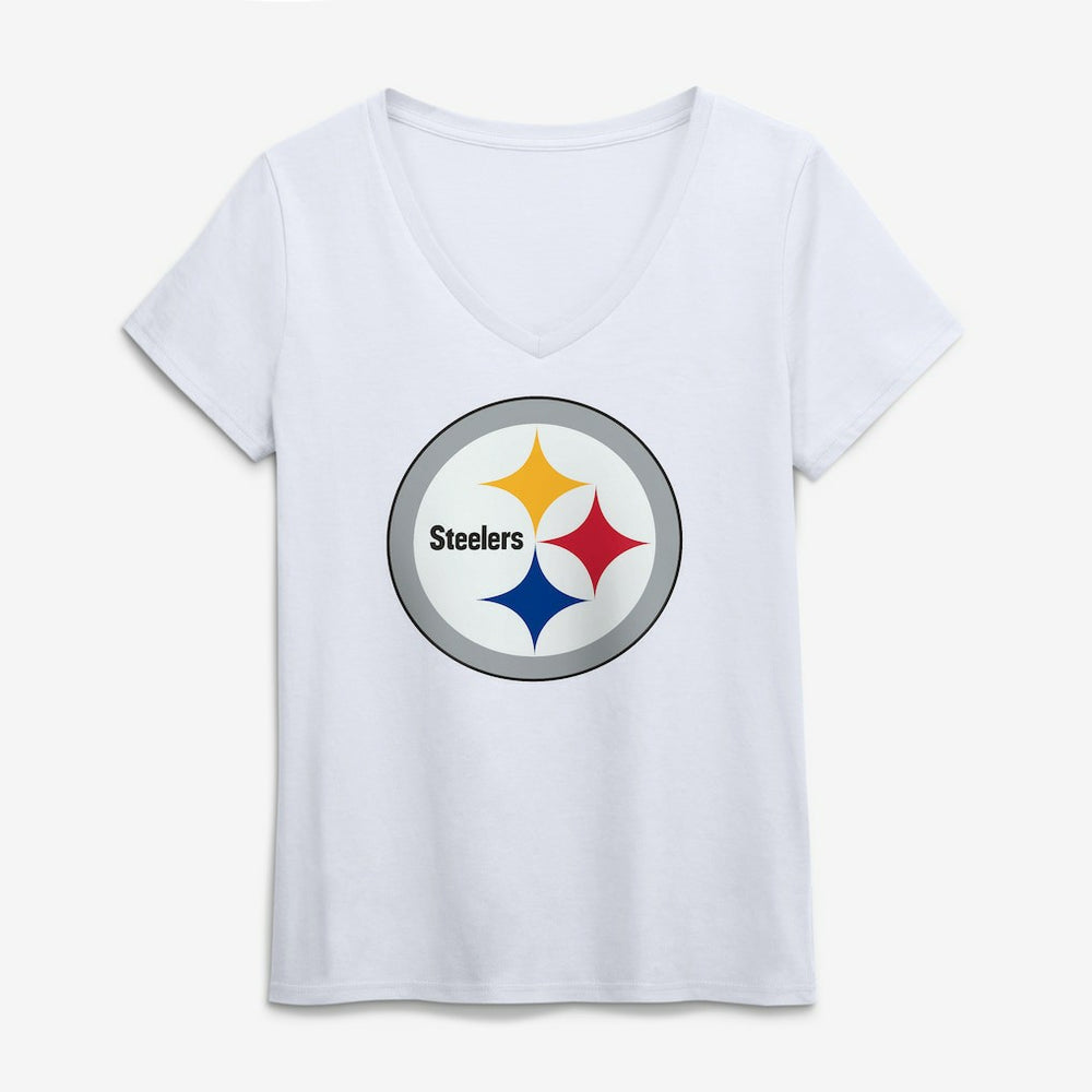 Pittsburgh Steelers Logo Athletic Women's Primary Logo V-Neck T-Shirt White - NFL