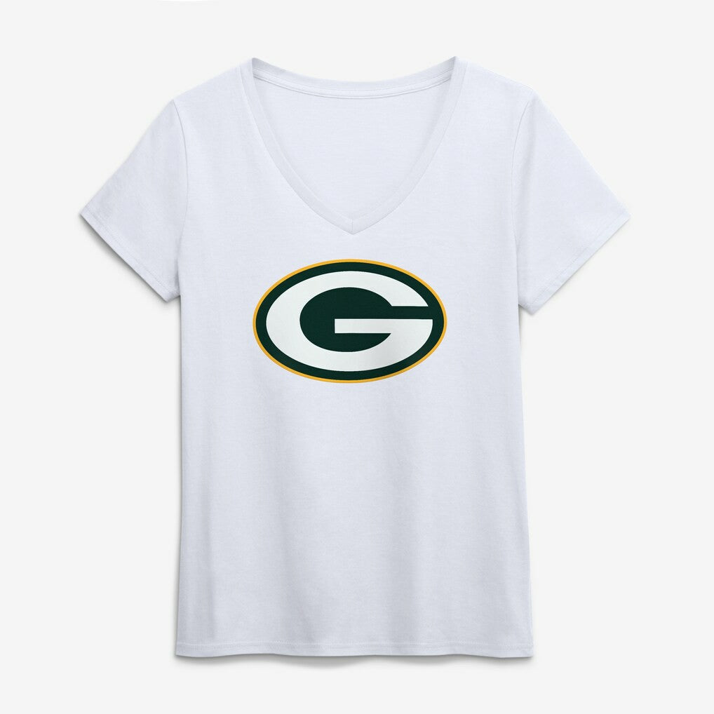 Green Bay Packers Logo Athletic Women's Primary Logo V-Neck T-Shirt White - NFL