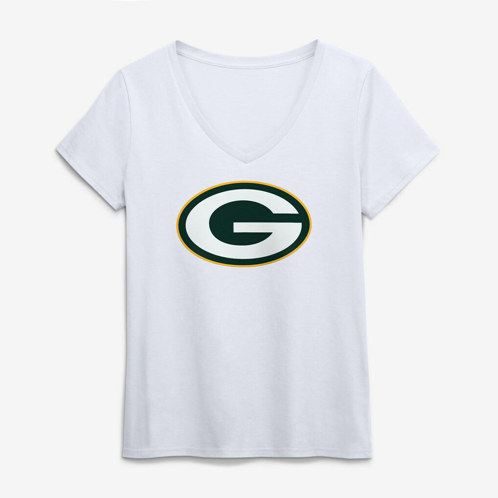 Green Bay Packers Logo Athletic Women's Primary Logo V-Neck T-Shirt White - NFL
