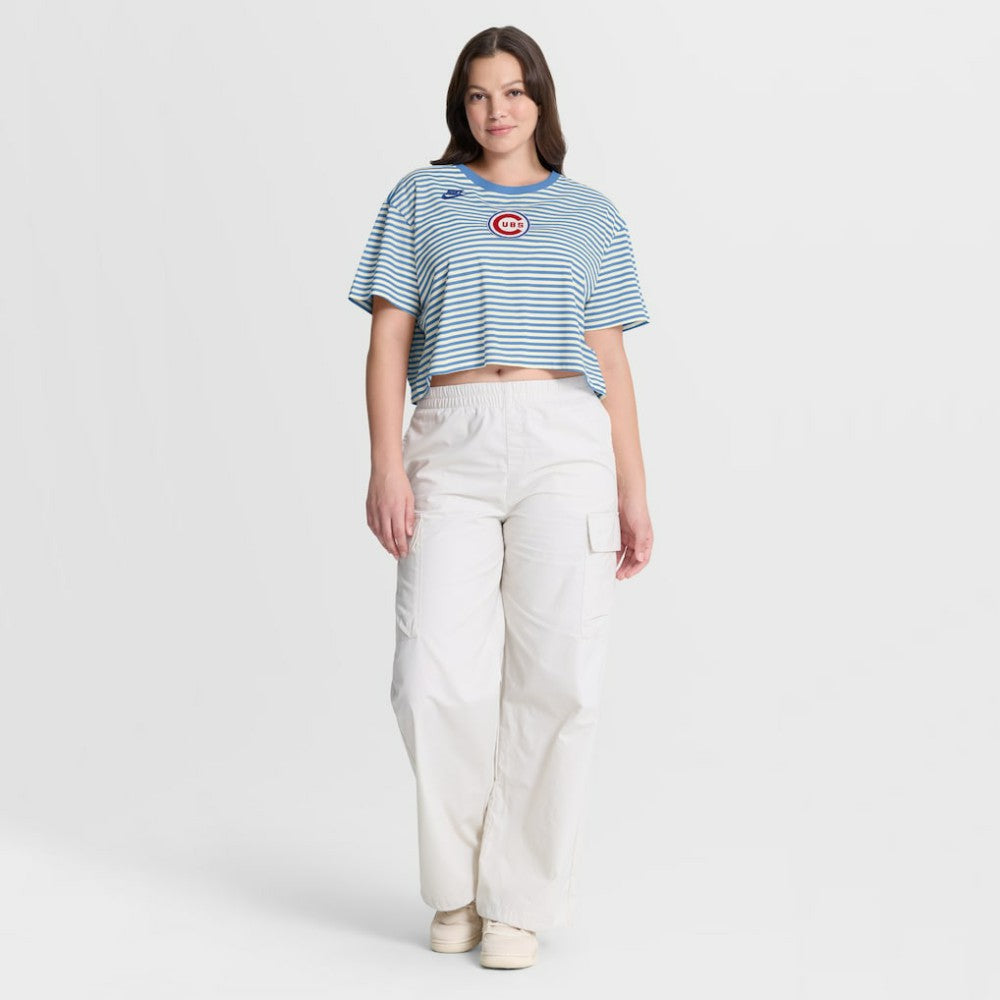 Chicago Cubs Nike Women's Cooperstown Collection Striped Cropped T-Shirt Clearance