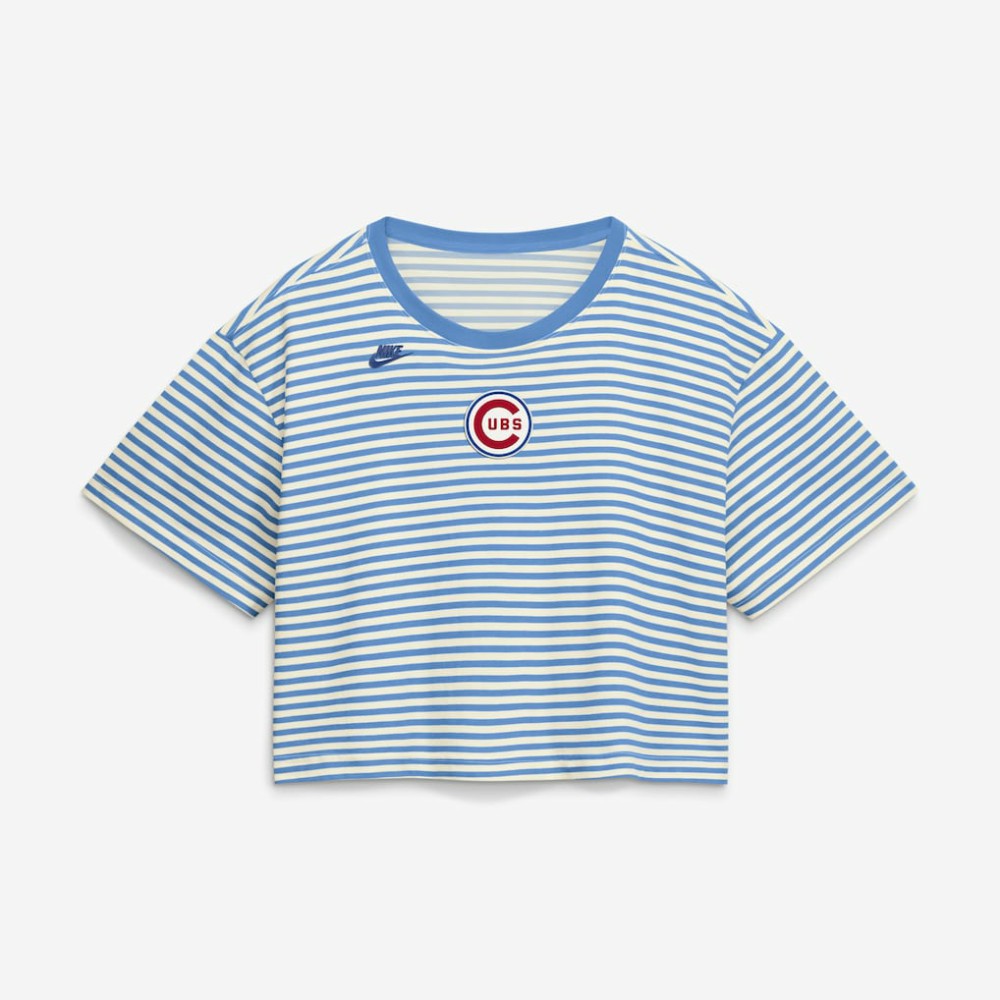 Chicago Cubs Nike Women's Cooperstown Collection Striped Cropped T-Shirt Clearance
