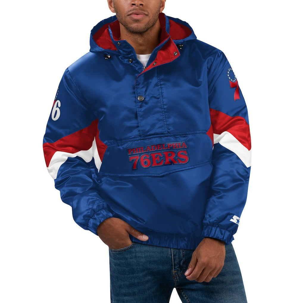 NBA - Philadelphia 76ers Starter Force Play Satin Hoodie Half-Zip Jacket - Royal