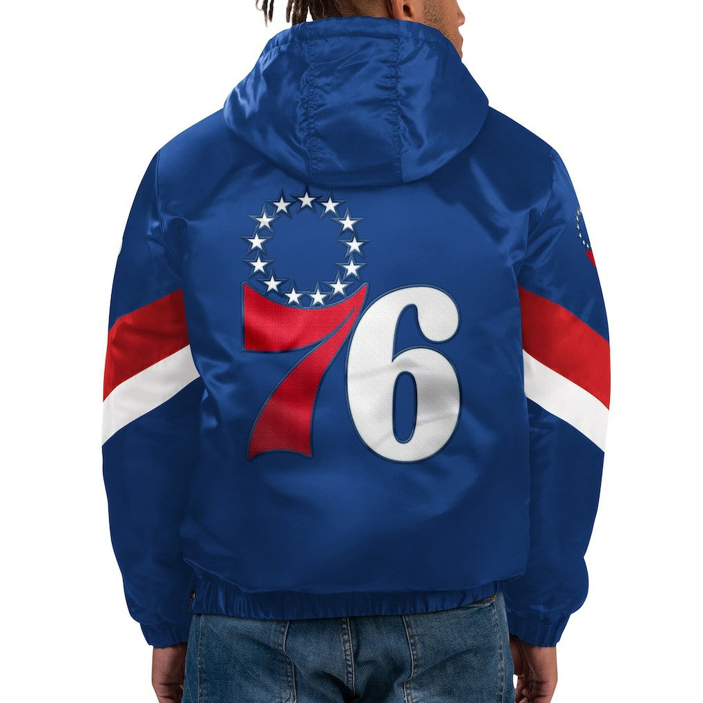 NBA - Philadelphia 76ers Starter Force Play Satin Hoodie Half-Zip Jacket - Royal