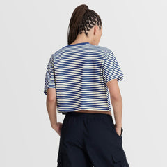 Seattle Mariners Nike Women's Cooperstown Collection Striped Cropped T-Shirt Lifestyle