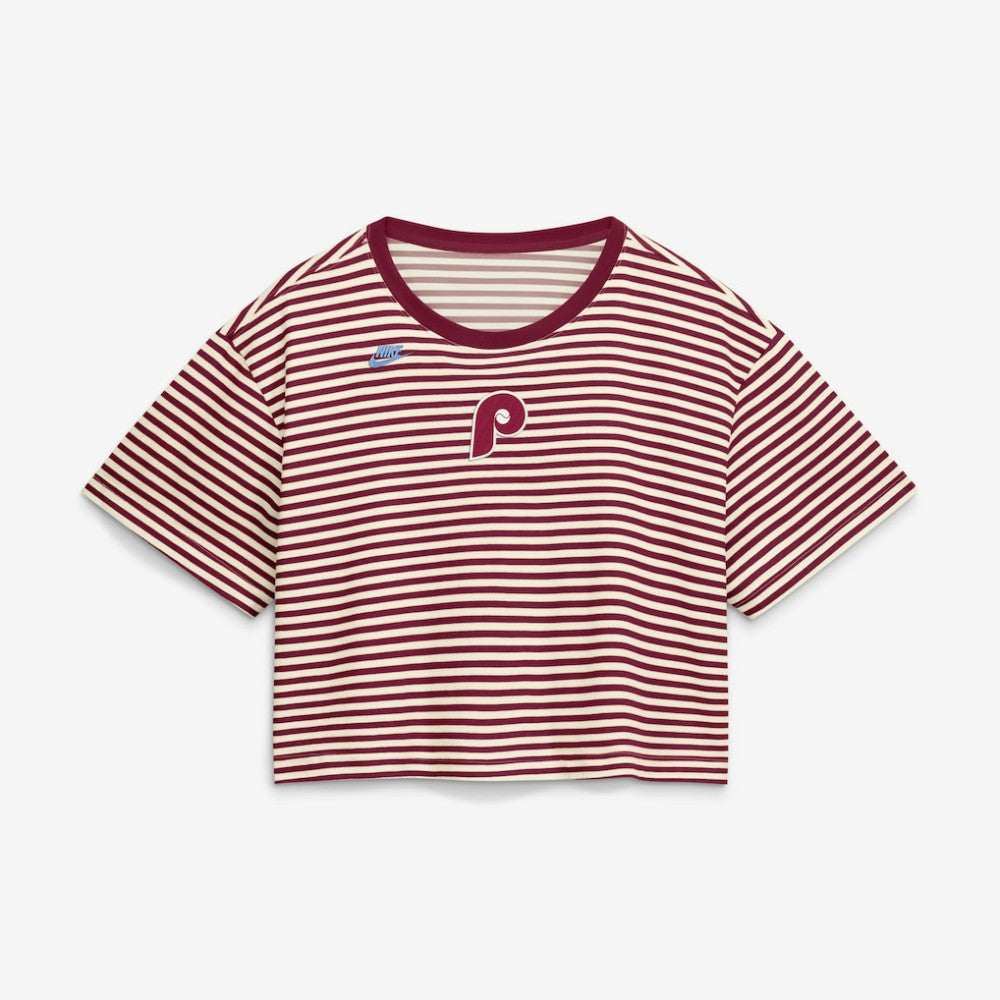Philadelphia Phillies Nike Women's Cooperstown Collection Striped Cropped T-Shirt On Sale