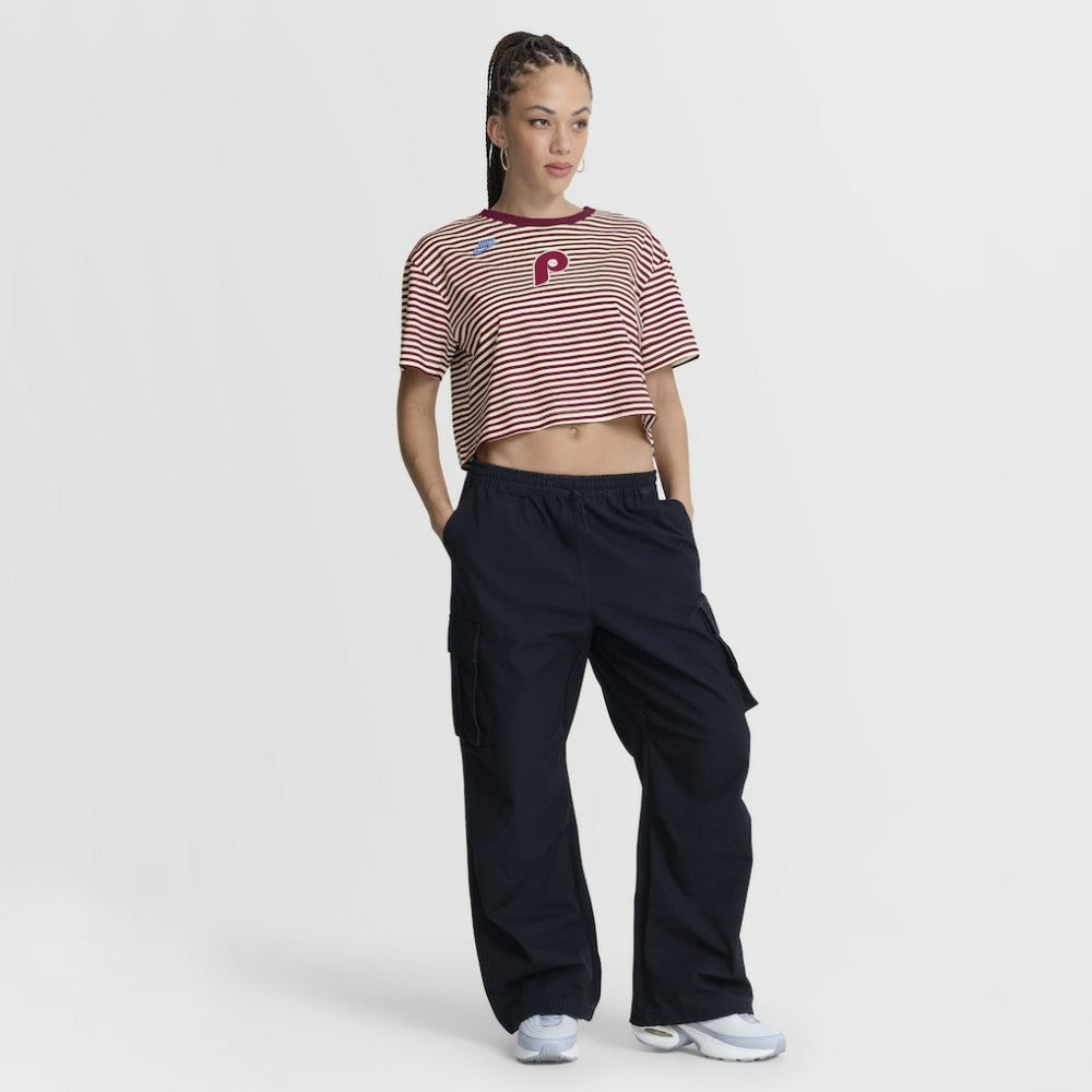 Philadelphia Phillies Nike Women's Cooperstown Collection Striped Cropped T-Shirt On Sale