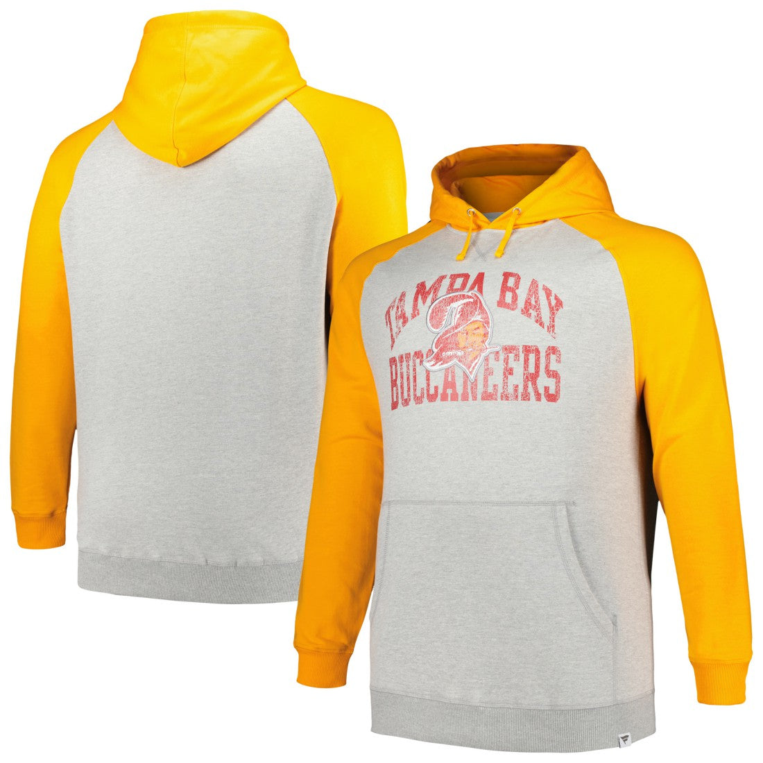Tampa Bay Buccaneers Profile Big & Tall Favorite Arch Throwback Raglan Pullover Hoodie Heather Gray/Orange - NFL