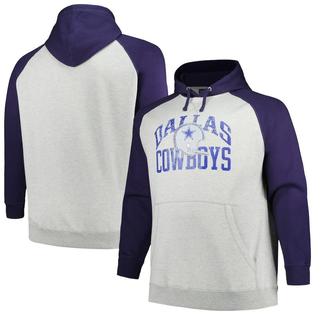 Dallas Cowboys Profile Big & Tall Favorite Arch Throwback Raglan Pullover Hoodie Heather Gray/Navy - NFL