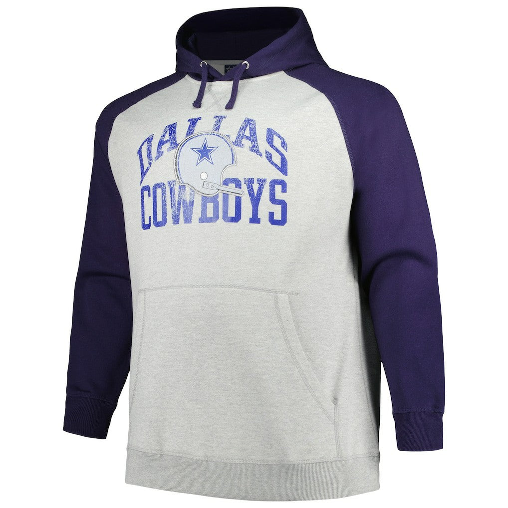 Dallas Cowboys Profile Big & Tall Favorite Arch Throwback Raglan Pullover Hoodie Heather Gray/Navy - NFL