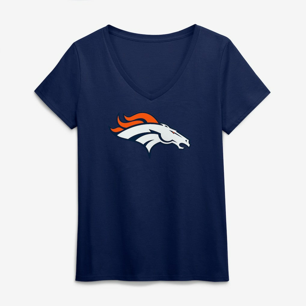 Denver Broncos Logo Athletic Women's Primary Logo V-Neck T-Shirt Navy - NFL