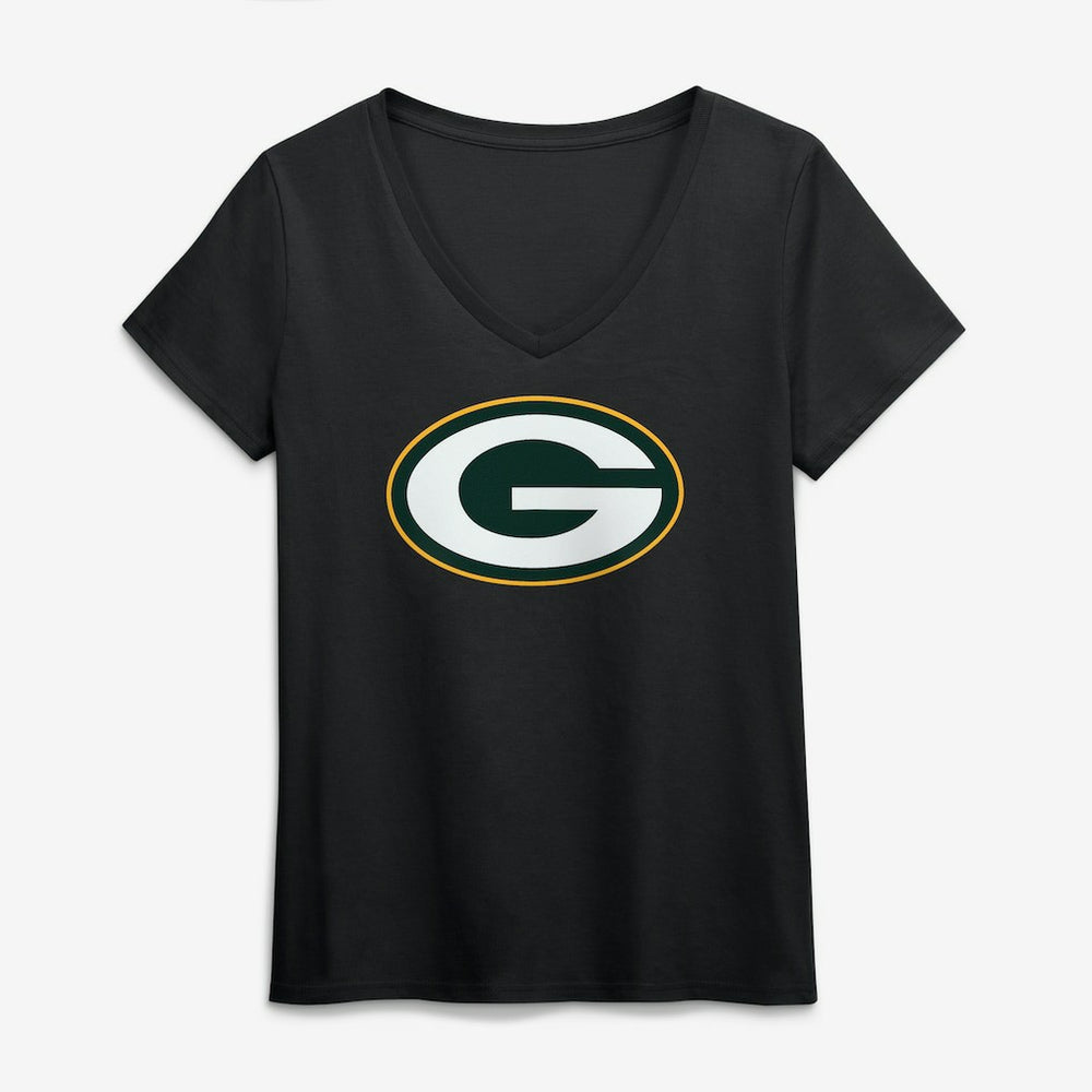 Green Bay Packers Logo Athletic Women's Primary Logo V-Neck T-Shirt Black - NFL