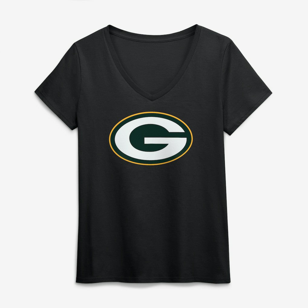 Green Bay Packers Logo Athletic Women's Primary Logo V-Neck T-Shirt Black - NFL