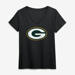 Green Bay Packers Logo Athletic Women's Primary Logo V-Neck T-Shirt Black - NFL