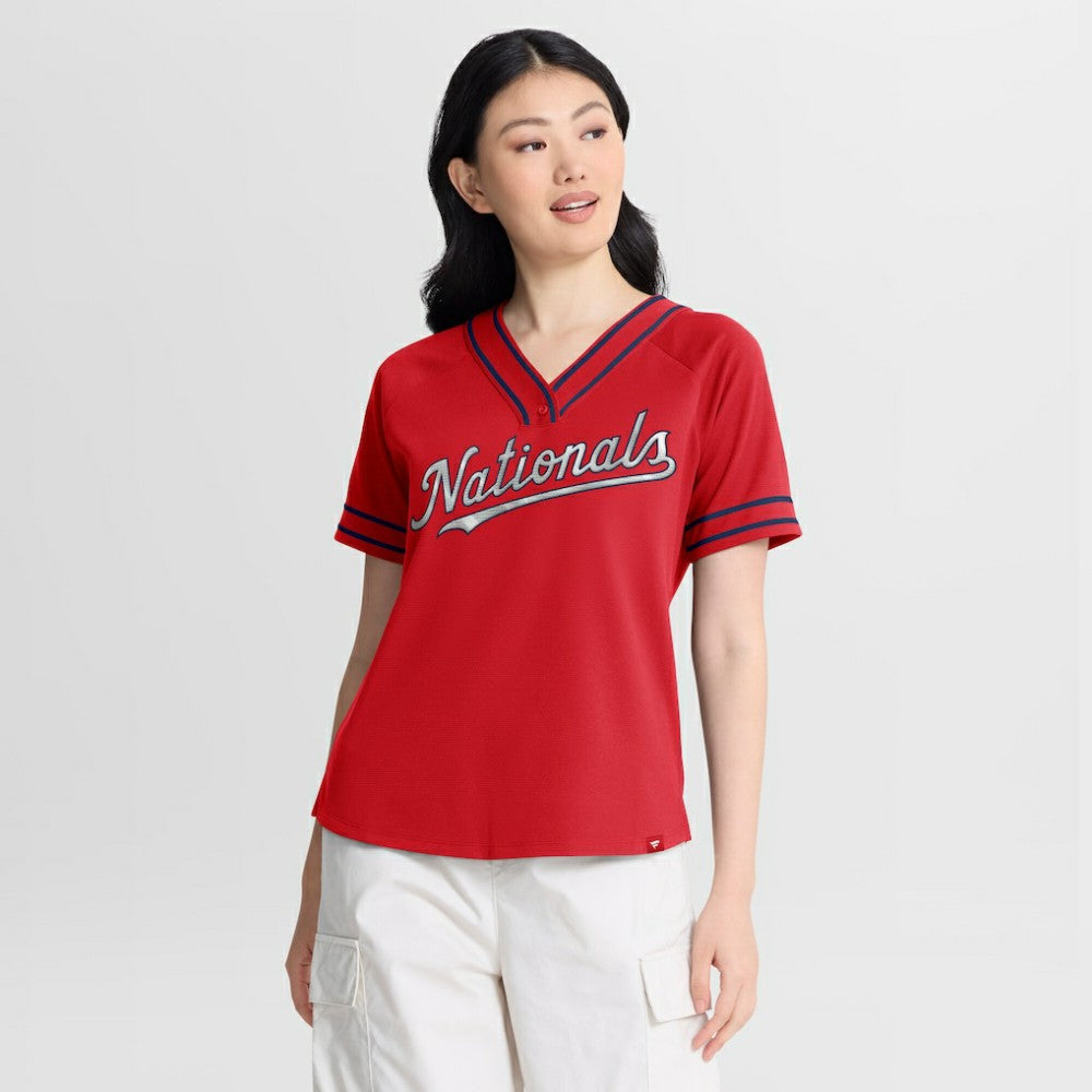 Washington Nationals Fanatics Women's Diva Race Ahead Raglan V-Neck T-Shirt Clearance