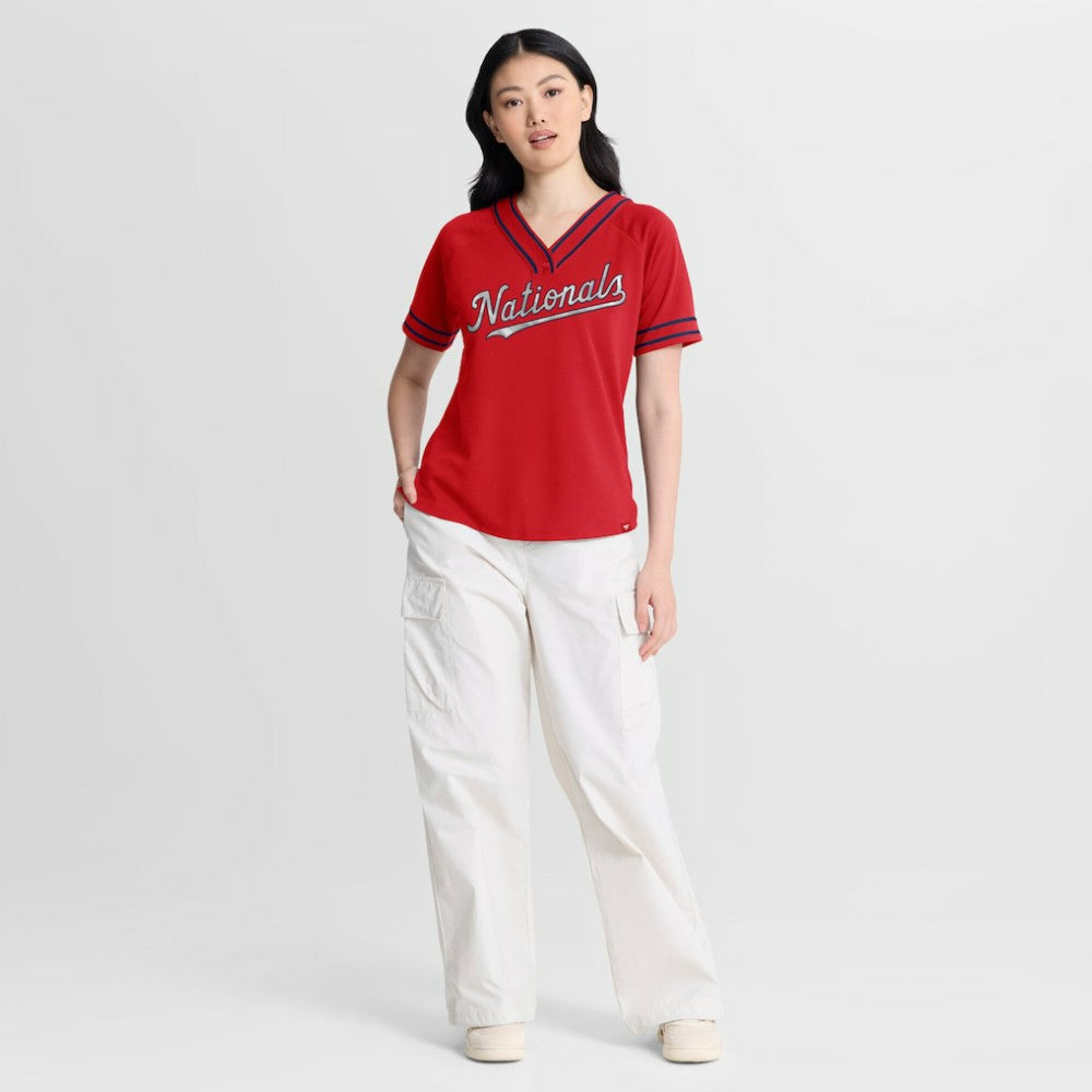 Washington Nationals Fanatics Women's Diva Race Ahead Raglan V-Neck T-Shirt Clearance