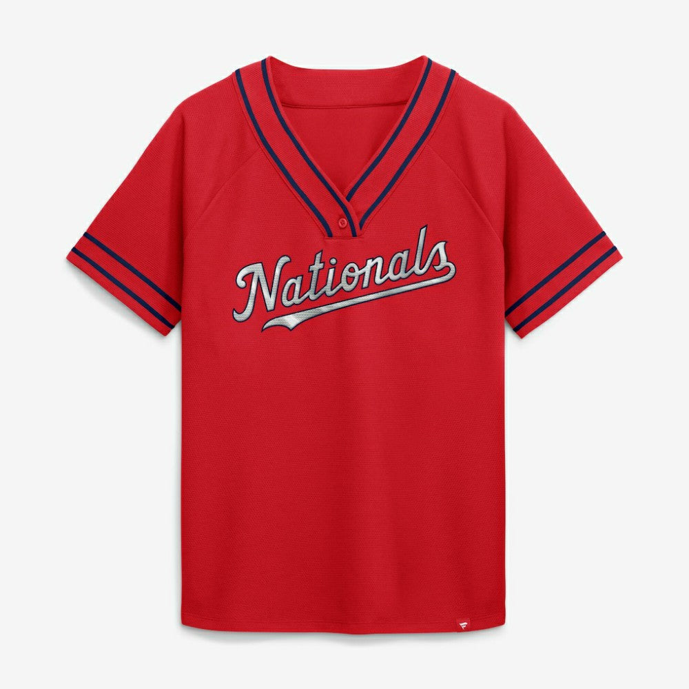Washington Nationals Fanatics Women's Diva Race Ahead Raglan V-Neck T-Shirt Clearance