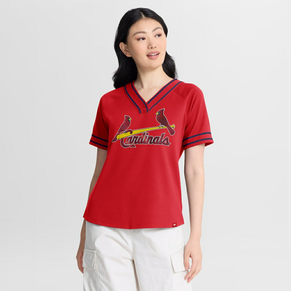 St. Louis Cardinals Fanatics Women's Diva Race Ahead Raglan V-Neck T-Shirt Sale