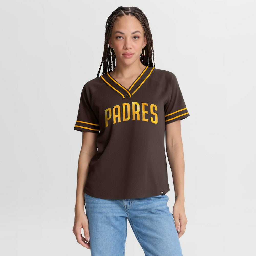 San Diego Padres Fanatics Women's Diva Race Ahead Raglan V-Neck T-Shirt Clearance