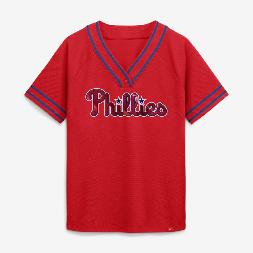 Philadelphia Phillies Fanatics Women's Diva Race Ahead Raglan V-Neck T-Shirt Near Me