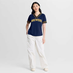 Milwaukee Brewers Fanatics Women's Diva Race Ahead Raglan V-Neck T-Shirt Lifestyle