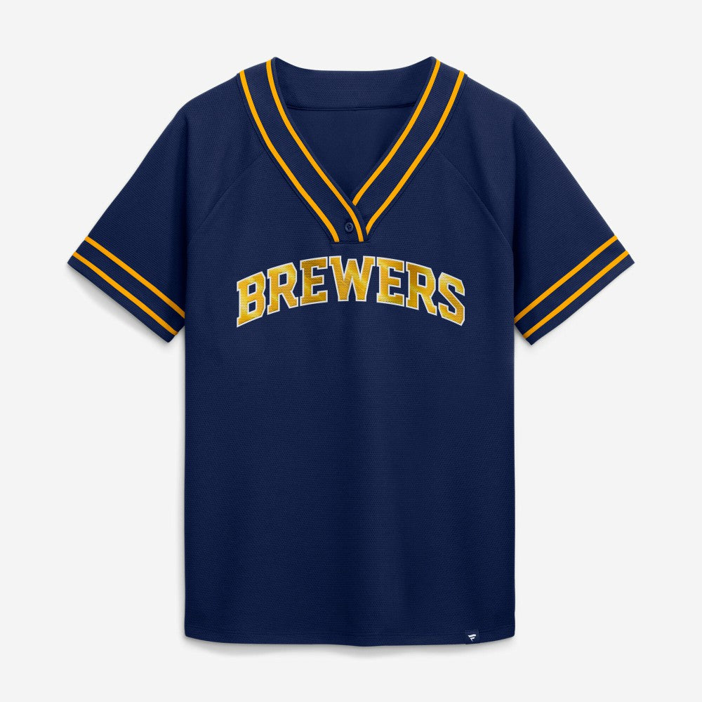 Milwaukee Brewers Fanatics Women's Diva Race Ahead Raglan V-Neck T-Shirt Lifestyle
