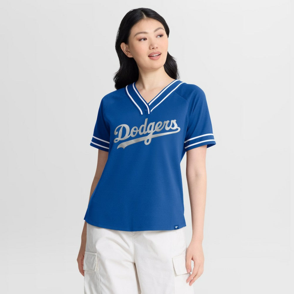 Los Angeles Dodgers Fanatics Women's Diva Race Ahead Raglan V-Neck T-Shirt Lifestyle